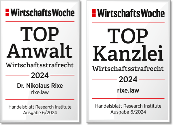 WirtschaftsWoche - TOPAnwalt und TOPKanzlei Wirtschaftsstrafrecht 2024 rixe.law