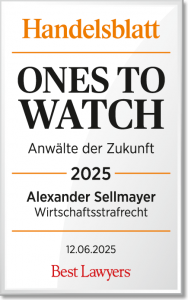 Handelsblatt - ONES TO WATCH Anwälte der Zukunft 2025 - Alexander Sellmayer Wirtschaftsstrafrecht