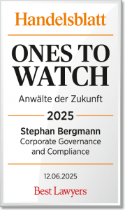Handelsblatt - ONES TO WATCH Anwälte der Zukunft 2025 - Stephan Bergmann Corporate Governance and Compliance